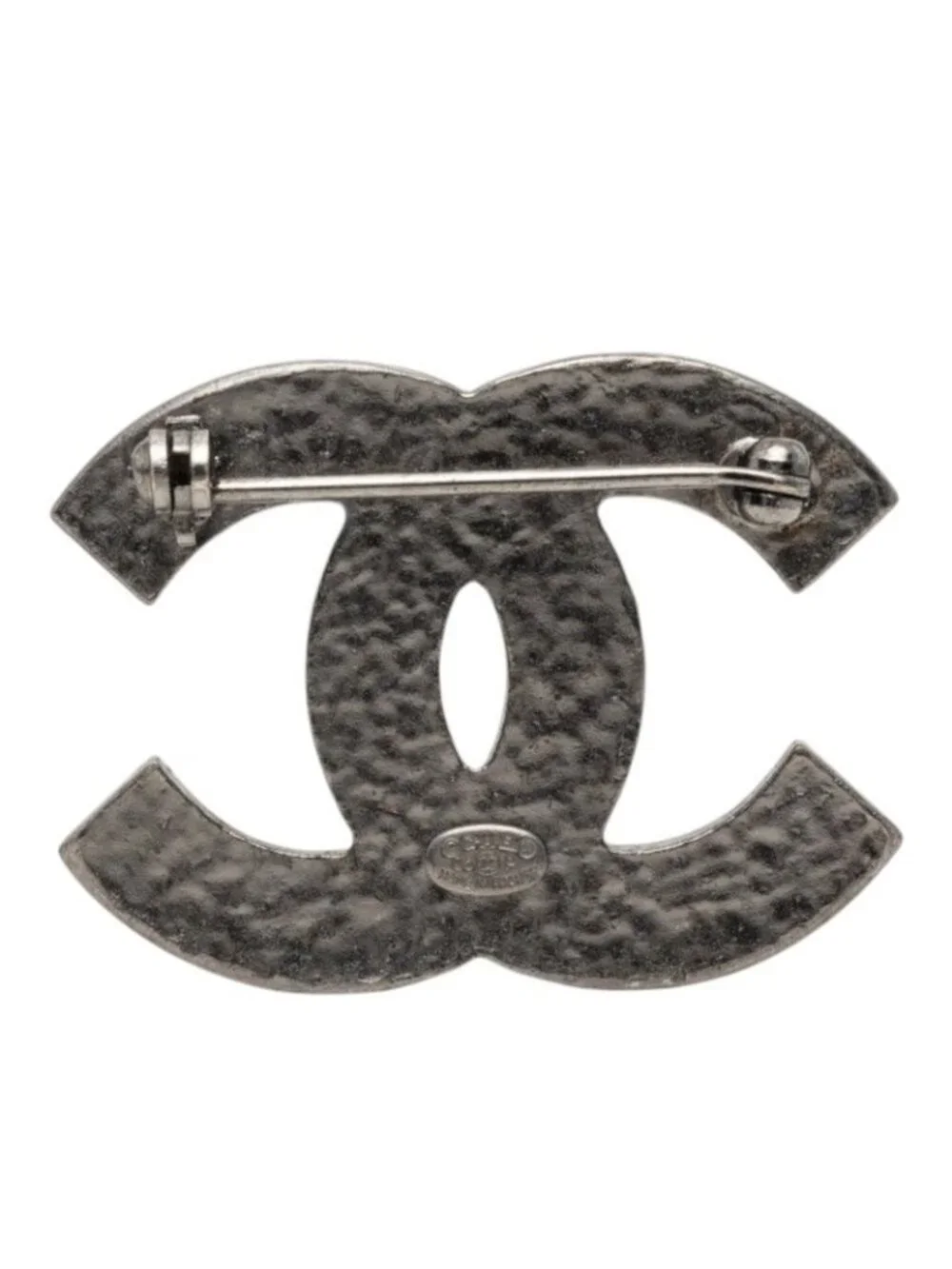 Chanel CC Logo Brooch Silver Black Metal